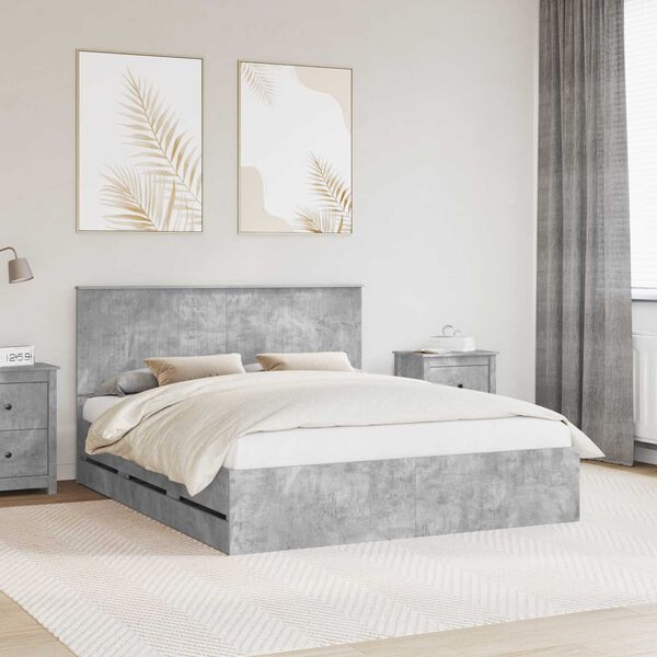 vidaXL Bed Frame with Drawer Concrete Grey 160 x 200 cm Engineer Wood