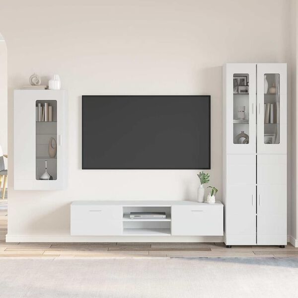 vidaXL TV Cabinet Set with Drawer FLORIN White Engineered Wood