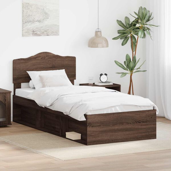 vidaXL Bed Frame with Headboard Brown Oak 75 x 190 cm Solid Pine Wood