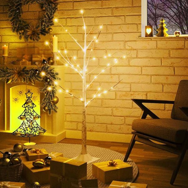 vidaXL LED White Birch Tree Warm White 48 LEDs 120 cm