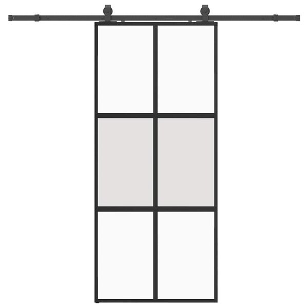 vidaXL Sliding Door with Hardware Set Black 90x205 cm Tempered Glass