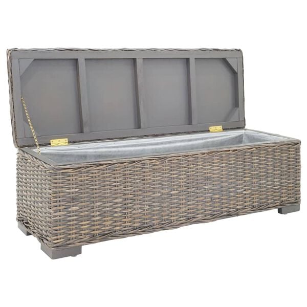 vidaXL Storage Box Grey 110 cm Natural Kubu Rattan & Solid Wood Mahogany