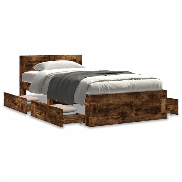 vidaXL Bed Frame with Headboard without Mattress Smoked Oak 90x190 cm Single