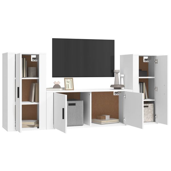 vidaXL 3 Piece TV Cabinet Set White Engineered Wood