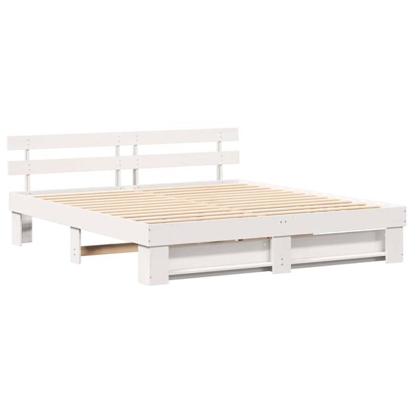 vidaXL Bed Frame with Headboard White 180 x 200 cm Solid Pine Wood