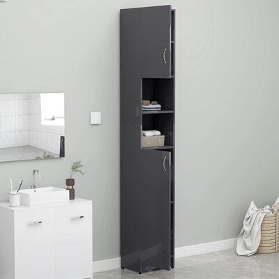 vidaXL Bathroom Cabinet High Gloss Grey 32x25.5x190 cm Chipboard