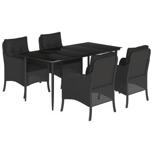 vidaXL 5 Piece Garden Dining Set with Cushions Black Poly Rattan