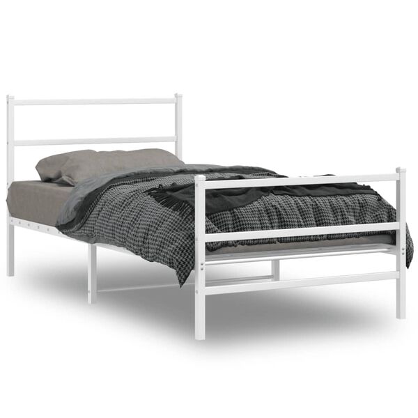 vidaXL Metal Bed Frame without Mattress with Footboard&nbsp;White 100x190cm