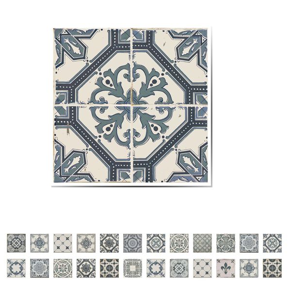 WALPLUS Wall Sticker Azulejo Vintage Blue 10x10cm 24 Sheets