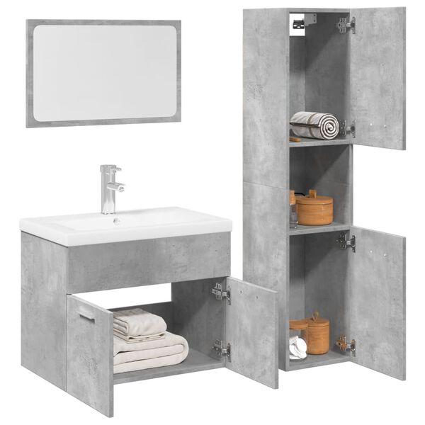 vidaXL 4 Piece Bathroom Furniture Set Concrete Grey Engineered Wood
