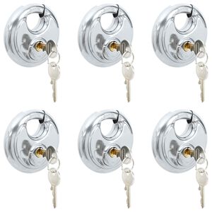 vidaXL Discus Locks with Keys 6 pcs Silver 9 x 2.8 x 9 cm