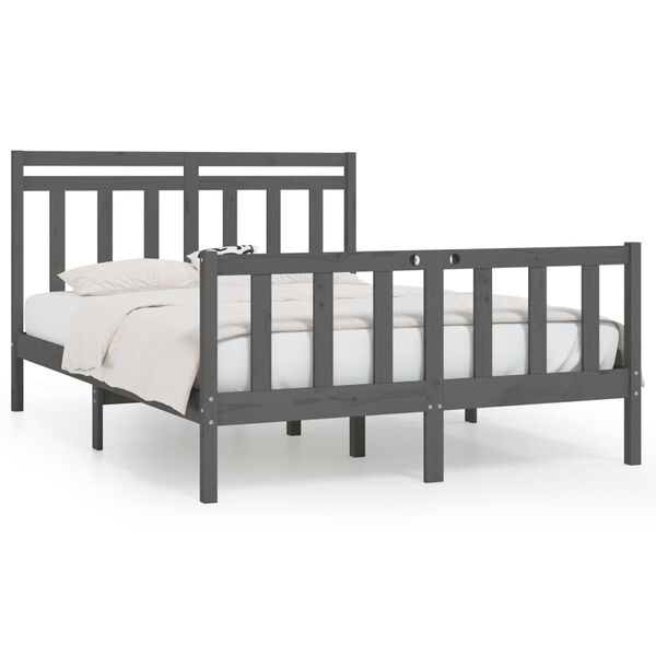 vidaXL Bed Frame without Mattress Grey Solid Wood Pine 150x200 cm King Size