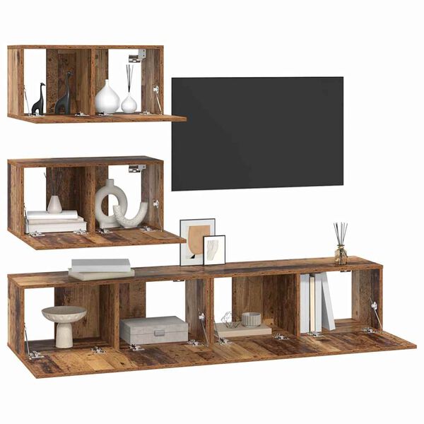 vidaXL TV Cabinet Set Wall-mounted 4 pcs Old Wood Engineered Wood