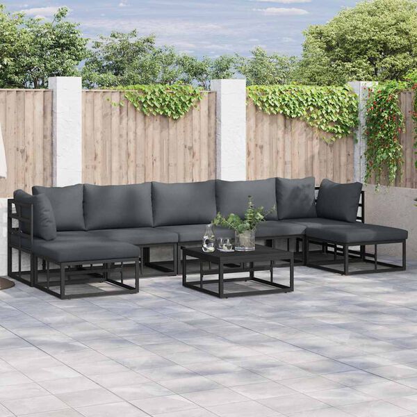 vidaXL Garden Sofa Set with Cushion Black Aluminium