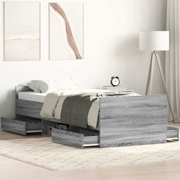 vidaXL Bed Frame without Mattress Grey Sonoma 90x200 cm