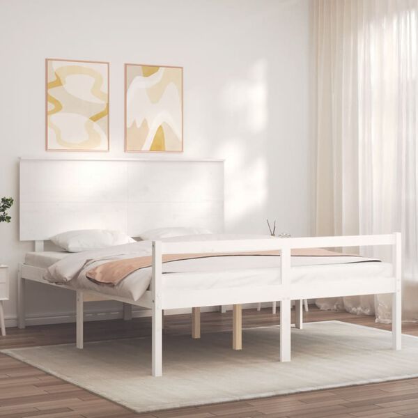 vidaXL Senior Bed without Mattress White King Size Solid Wood