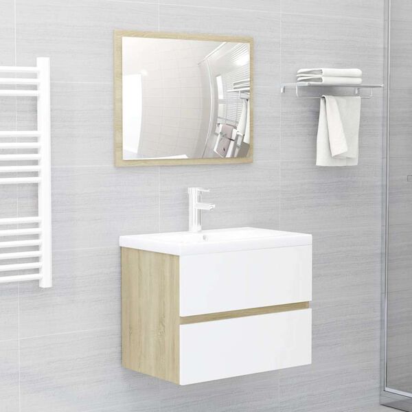 vidaXL 2 Piece Bathroom Furniture Set White and Sonoma Oak Engineered Wood