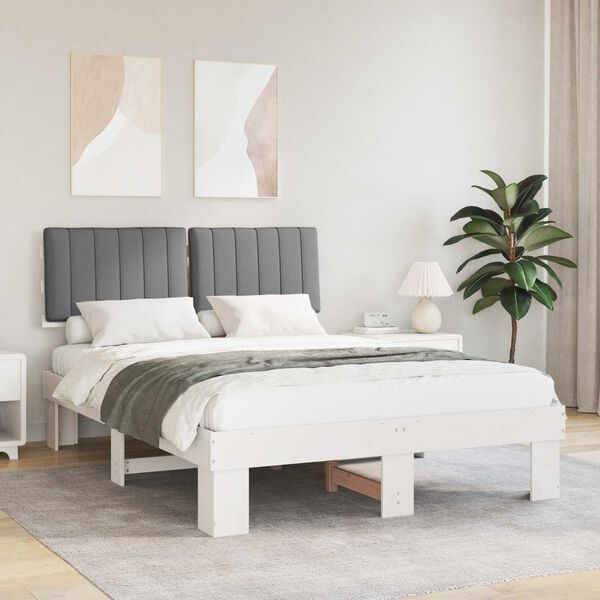 vidaXL Bed Frame with Upholstered Headboard Light Grey 135 x 190 cm