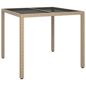 vidaXL Garden Table 90x90x75 cm Tempered Glass and Poly Rattan Beige