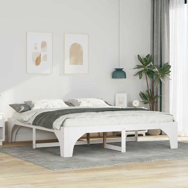 vidaXL Bed Frame White 200 x 200 cm Solid Pine Wood