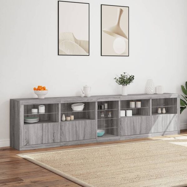 vidaXL Sideboard with LED Lights Grey Sonoma 283x37x67 cm