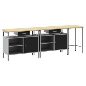 vidaXL Work Bench Set with Lock 3 pcs Red and Grey Powder-Coated Steel