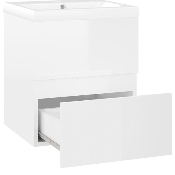 vidaXL Sink Cabinet with Built-in Basin High Gloss White Engineered Wood