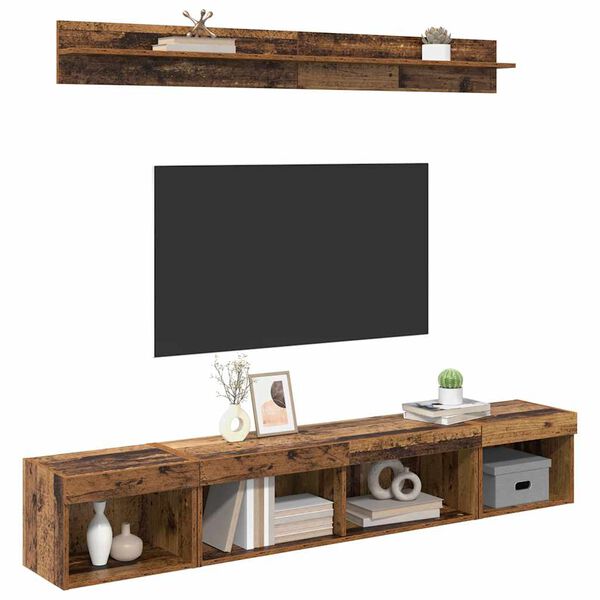 vidaXL TV Wall Cabinet Set with LED 5 pcs Old Wood Engineered Wood