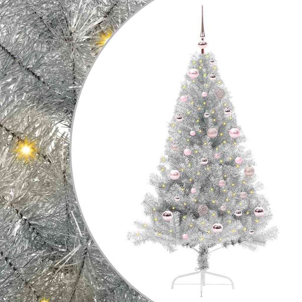 vidaXL Artificial Pre-lit Christmas Tree Silver 150 cm PET