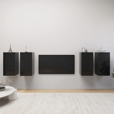vidaXL TV Cabinets 4 pcs High Gloss Black 30.5x30x60 cm Engineered Wood