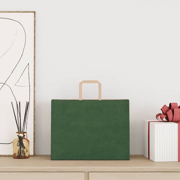 vidaXL Paper Bags 50 pcs with Handles Green 32x17x25 cm