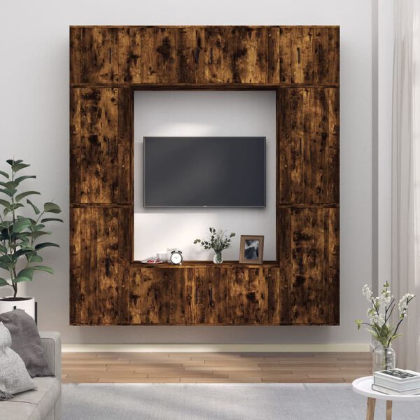 vidaXL 8 Piece TV Cabinet Set Smoked Oak Engineered Wood