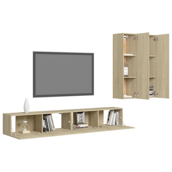 vidaXL 4 Piece TV Cabinet Set Sonoma Oak Engineered Wood