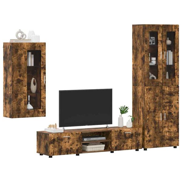 vidaXL TV Cabinet Set with Drawer FLORIN Smoked Oak Engineered Wood