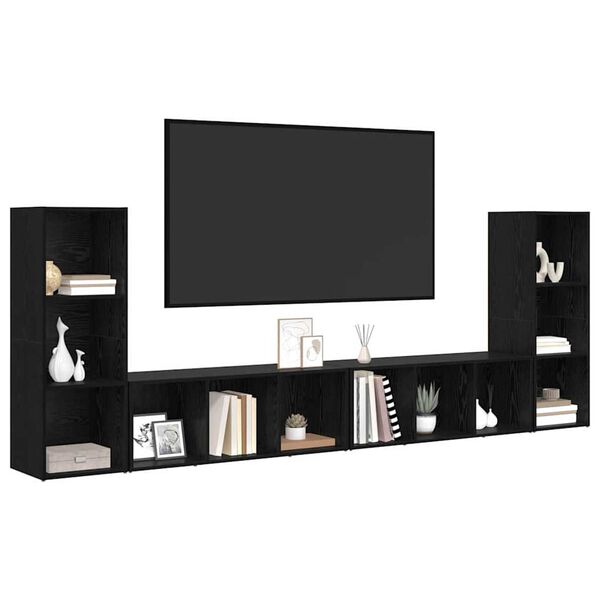 vidaXL TV Cabinet Set Wall-mounted 4 pcs Black Oak 37 x 35 x 107.5 cm