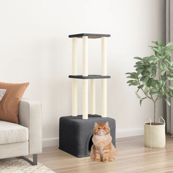 vidaXL Cat Tree with Sisal Scratching Posts Dark Grey 133.5 cm