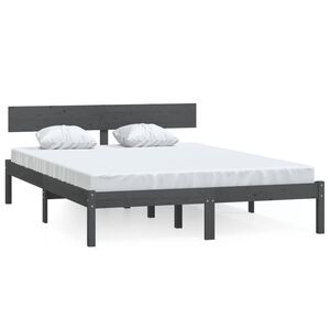 vidaXL Bed Frame without Mattress Grey Solid Wood Pine King Size