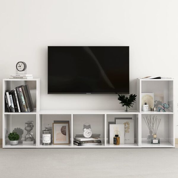 vidaXL 3 Piece TV Cabinet Set High Gloss White Engineered Wood