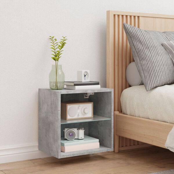 vidaXL Bedside Cabinet with LED Lights Wall-mounted Concrete Grey