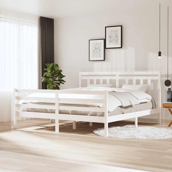 vidaXL Bed Frame without Mattress White Super King Solid Wood