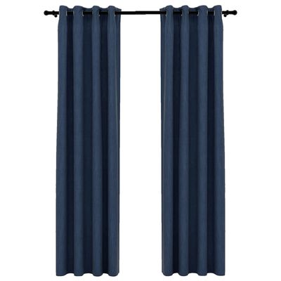 vidaXL Linen-Look Blackout Curtains with Grommets 2 pcs Blue 140x225cm