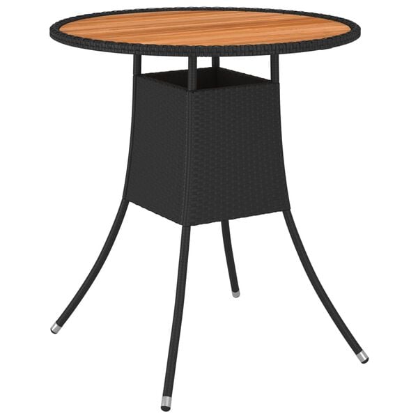 vidaXL Garden Dining Table Black Ø 70 cm Poly Rattan and Solid Acacia Wood