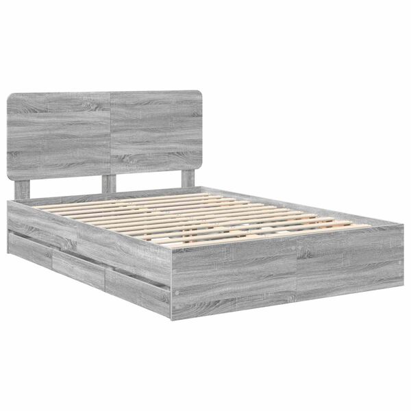 vidaXL Bed Frame with Drawer Grey Sonoma 160 x 200 cm Engineer Wood