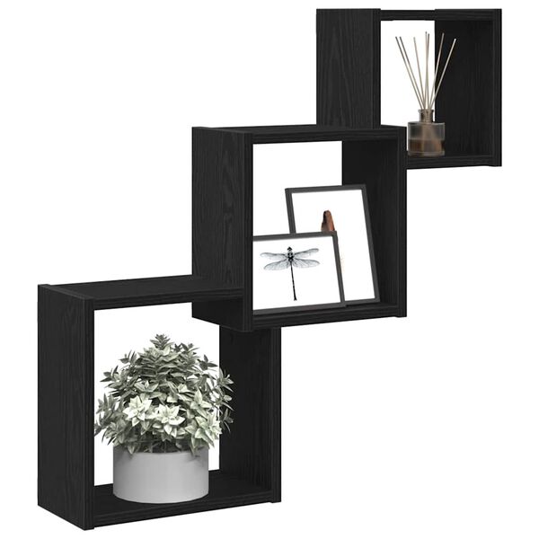 vidaXL Wall Cube Shelves Black Oak 68x15x68 cm Engineered Wood