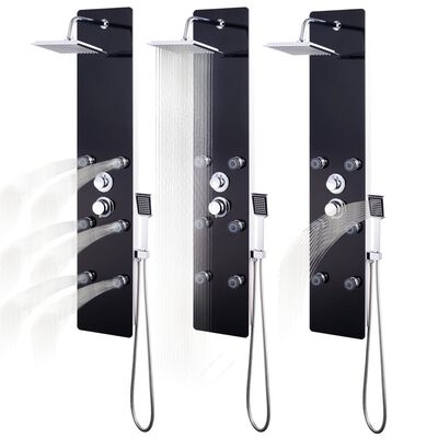 vidaXL Shower Panel Unit Glass 25x44.6x130 cm Black