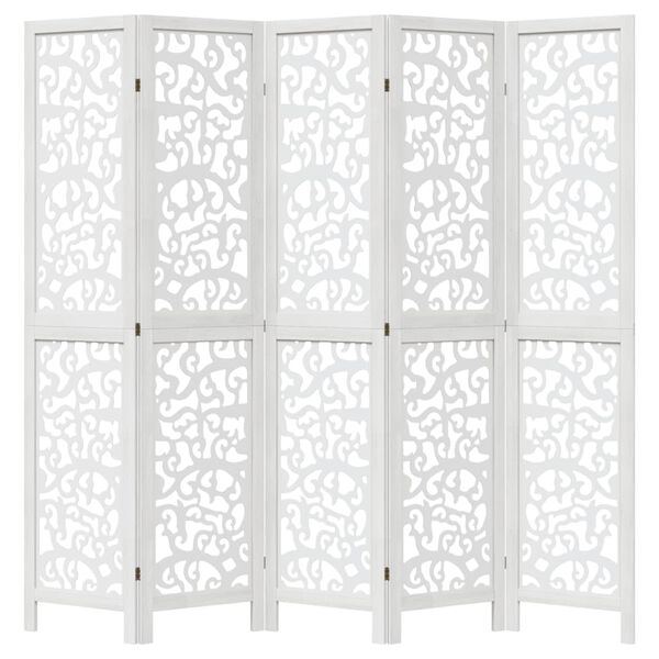 vidaXL Room Divider 5 Panels White Solid Wood Paulownia