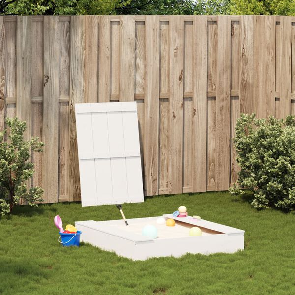 vidaXL Sandpit with Cover White 111x111x19.5 cm Solid Wood Pine
