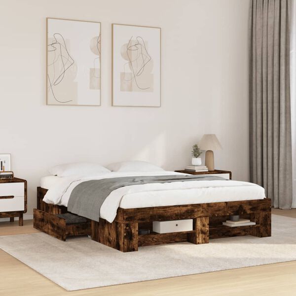 vidaXL Bed Frame without Mattress Smoked Oak 120x190 cm Small Double Engineered Wood