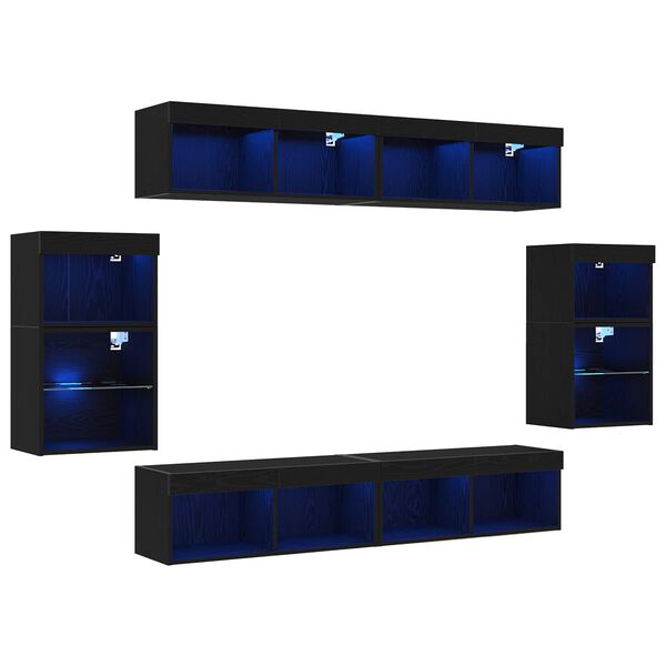vidaXL TV Cabinet Set Wall-mounted 8 pcs Black oak Engineered wood