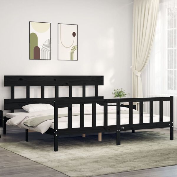 vidaXL Bed Frame without Mattress Black 200x200 cm Solid Wood Pine